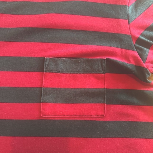 Lularoe Carly Dress Size Medium Red Green Striped Short Sleeve Chest Pocket - Picture 3 of 10